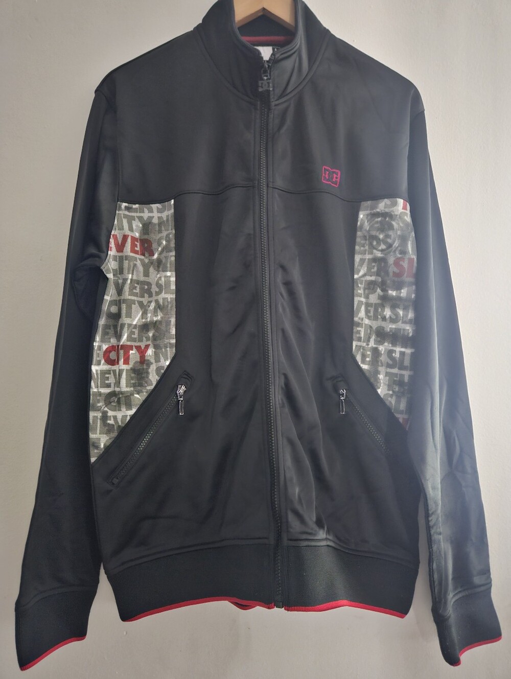 DC Black Full-Zip Men's Track Jacket with Red Accent Large